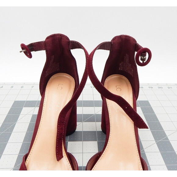 LC Lauren Conrad Hydrangea Women’s Ankle Strap High Heel Wine Faux Suede Size 8M - Picture 10 of 10